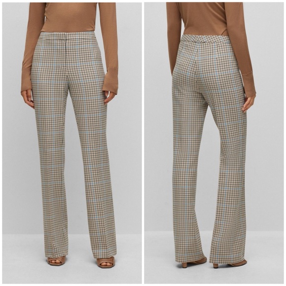 New BOSS Tuleah Regular-Fit Bootcut Trousers In Checked Size 8 - Picture 7 of 14